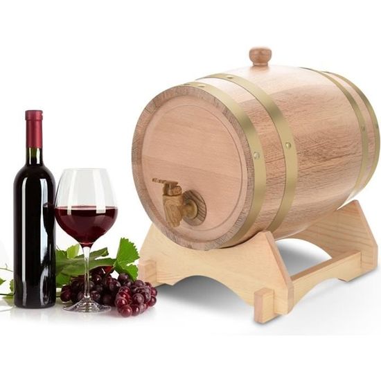 lyrlody Tonneau de Vin Récipient pour Vin Capacité 5 L Distributeur à Vin Tonneau de Vin en Chêne Durable Récipient Fût à Vin avec Support Pratique pour Maison Bar 