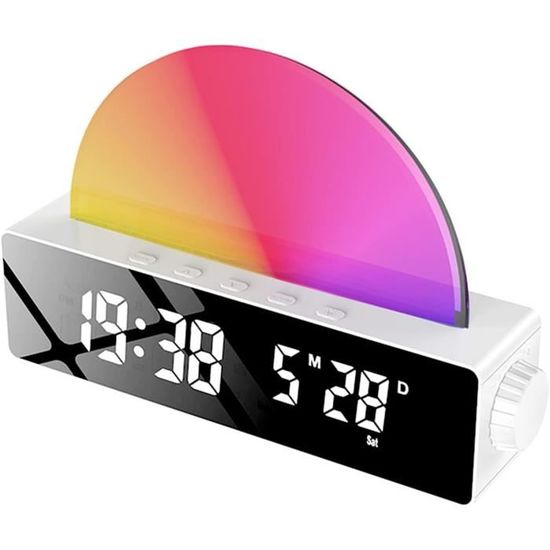 Lumière de Réveil avec Simulation Lever/coucher de Soleil - 20 Niveaux de Luminosité - 8 Sons Naturels - 7 Couleurs - Lumière d'Ambiance USB