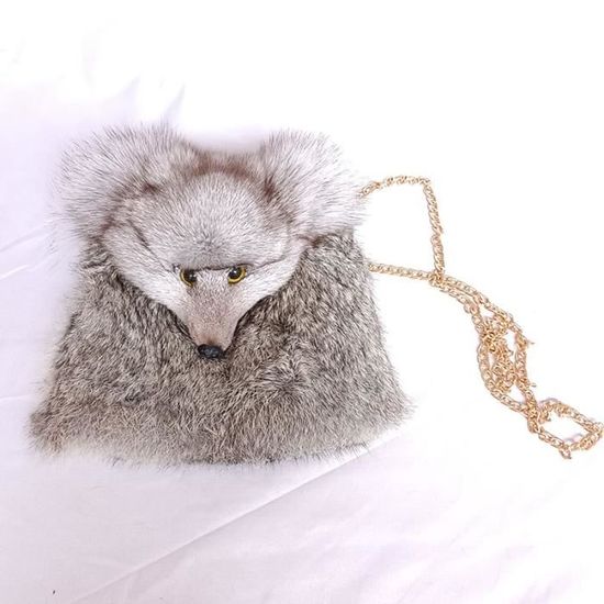 Sac à Dos Femme Fausse Fourrure Lapin - Petit Sac Bandoulière Peluche - Serrage Cordon - Taille 26x15x30cm