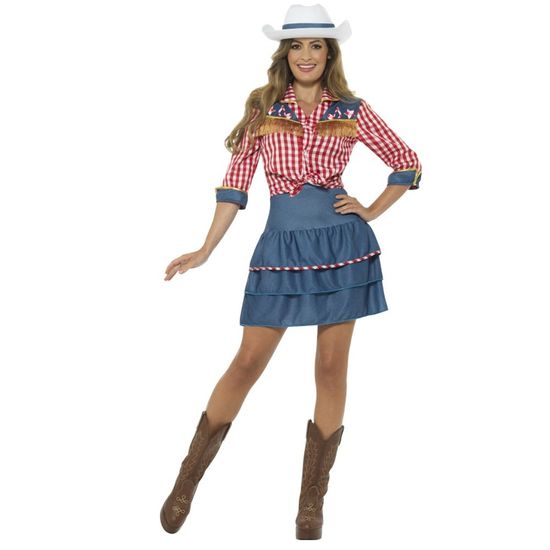 Déguisement Cowgirl Rodeo Bleu - SMIFFYS - Chemise, Jupe et Chapeau - Adulte Femme