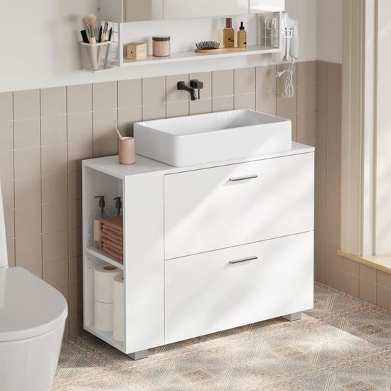 Meuble Sous Vasque Antique Blanc – 2 Tiroirs – Bois – 92cm – Palazzo INT