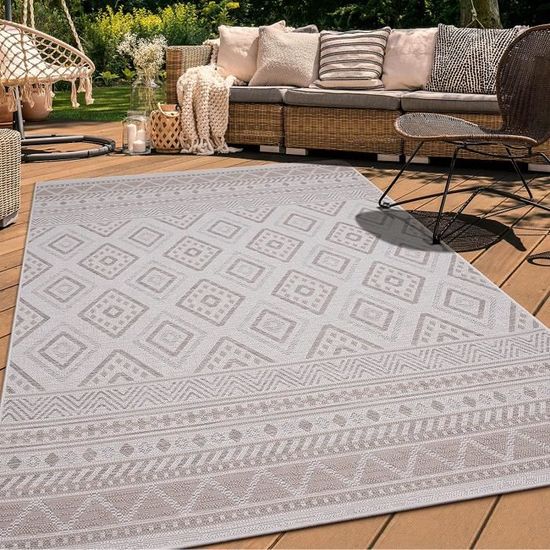Tapis moderne style ethnique crème d'intérieur et d'extérieur 120x170 cm