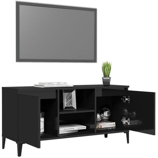 (805975) Meuble TV avec pieds en métal Noir brillant 103,5x35x50 cm SWT
