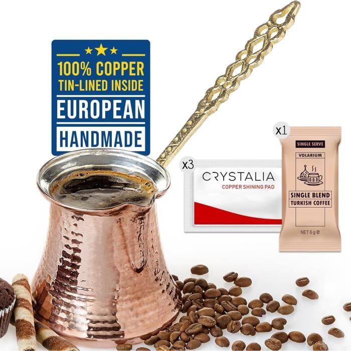 Carafe turque faite à la main en cuivre, plateau et verre
