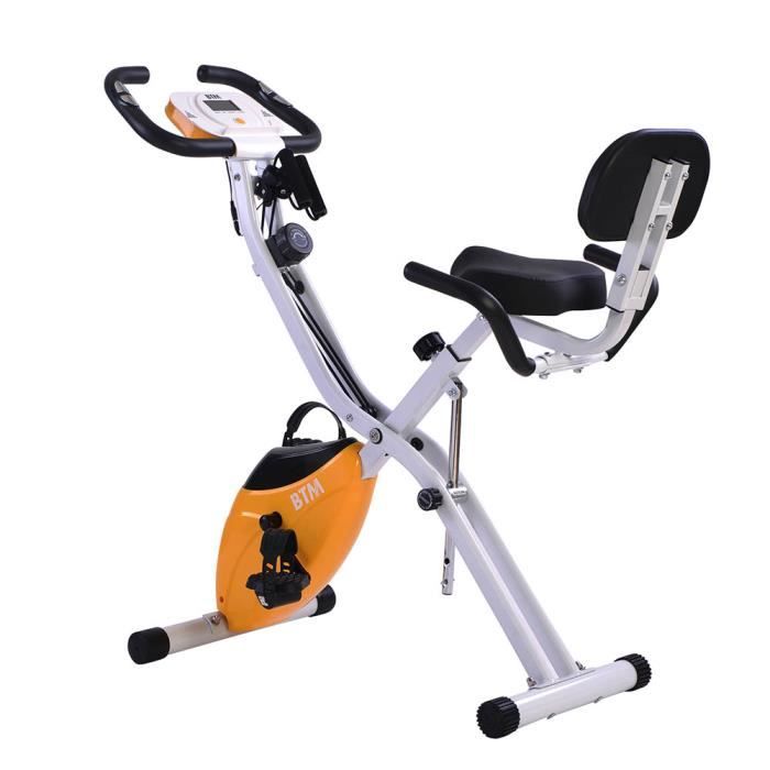 Vélo d'appartement pliable volant de 2,5 kg LCD avec rythme cardiaque 10 niveaux de résistance Cardio Hauteur réglable Orange