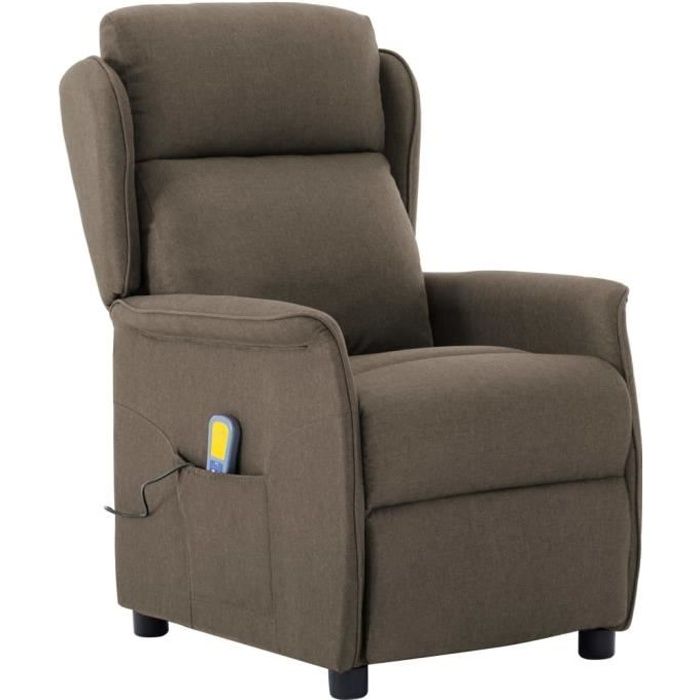 Fauteuil de massage électrique, fauteuil relax inclinable Taupe Tissu