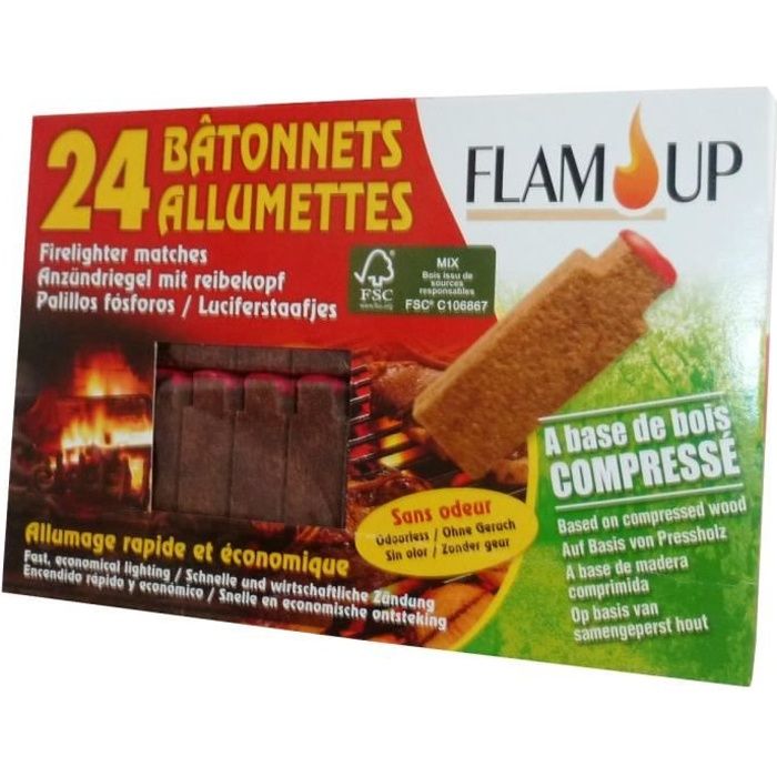 Flam'Up 0500 Allume-feu naturel Bois compresse 24 Bâtonnets - SE0500