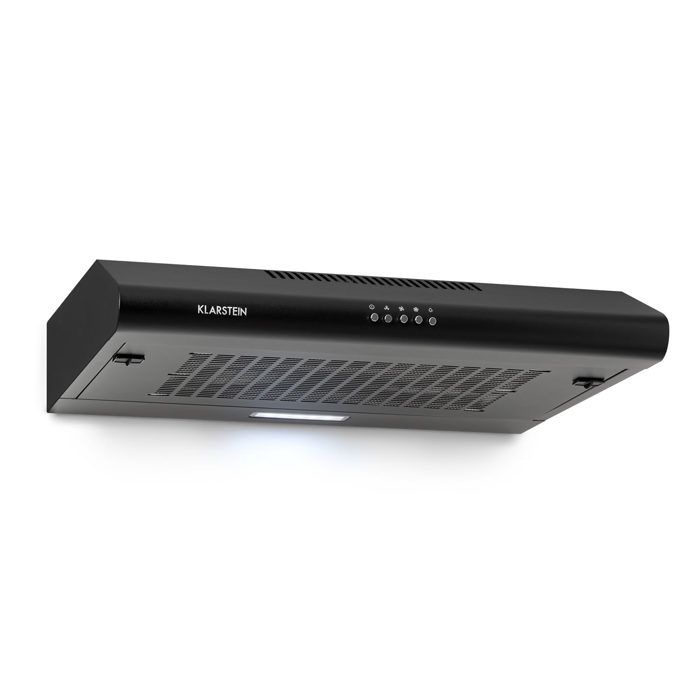 Klarstein Capannina Hotte casquette escamotable 60cm - Débit d'air 166m³-h - Eclairage LED - Acier inoxydable - Noir