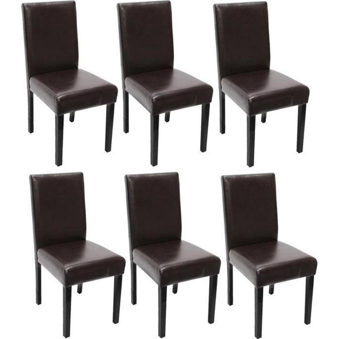 Lot de 6 chaises de séjour Littau, cuir reconstitué marron, pieds foncés.
