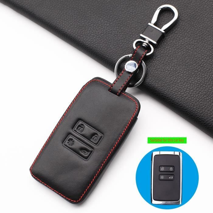 Housse pour clé de voiture 100% en cuir, étui pour Renault, CAPTUR TALISMAN 4, Kadjar Koleos, Clio, Me black