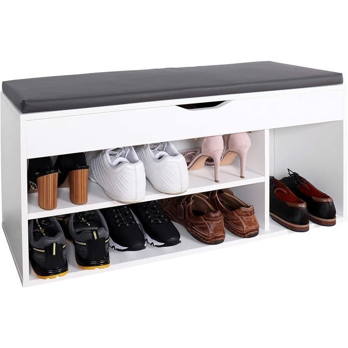 RICOO WM034-W-A Meuble à Chaussures 103x49x30cm Bois Blanc Banc Coffre Rangement Commode Banquette Meuble de Rangement Chaussure202