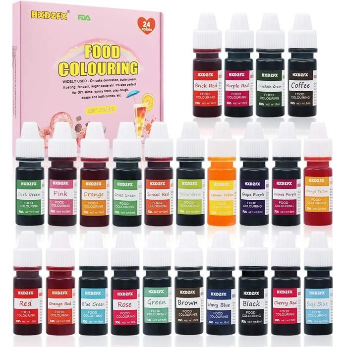 Colorant alimentaire liquide concentré Nourriture Dye 24 couleurs 6ml