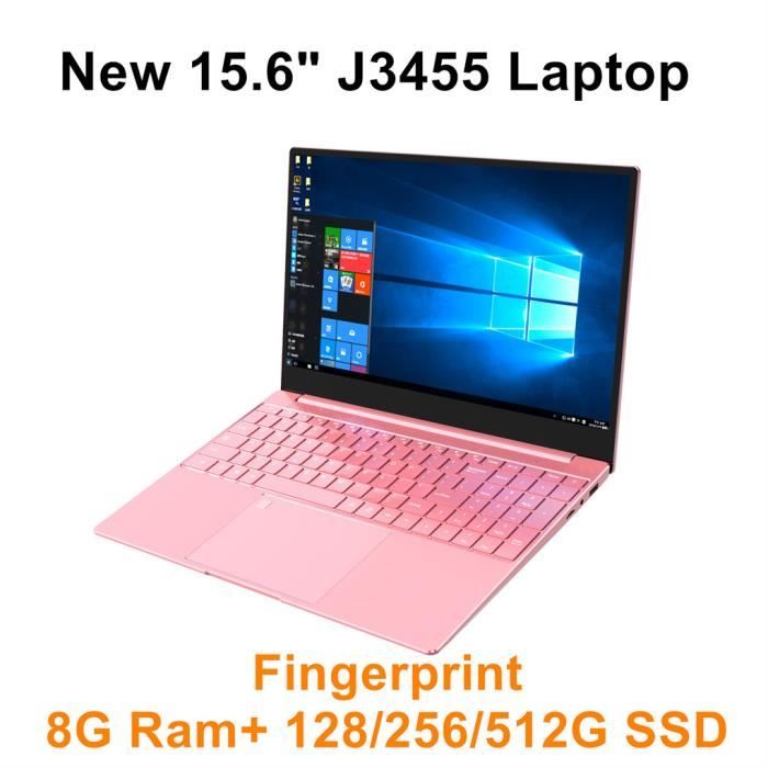 Ordinateur portable 15,6 -Intel Celeron J3455 couleur rose Ordinateur portable 8g Ram 128g portable avec empreinte digitale