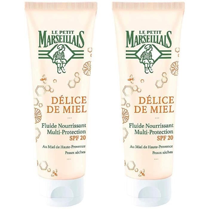 Le Petit Marseillais FLUIDE SPF 20 Multi-protection Délice de Miel Tube 50 ml - Lot de 2
