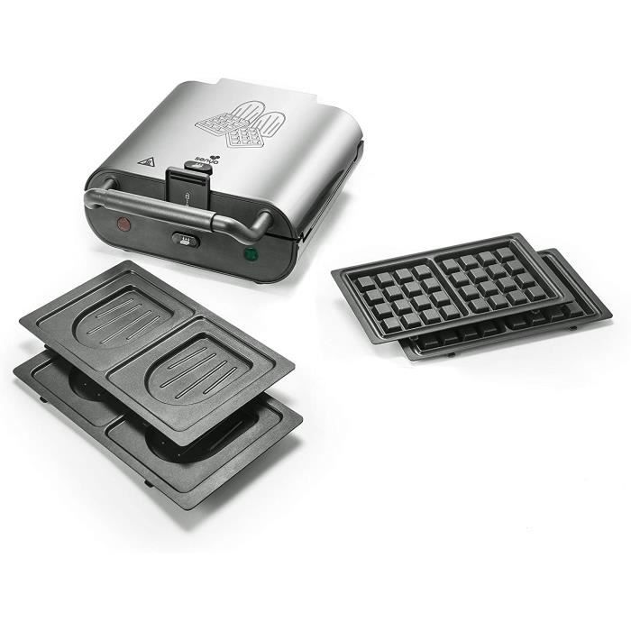 Senya Silver an Gaufrier Appareil à croque-Monsieur 2 en 1 Duo Waffles, Jeux de 2 plaques interchangeables au revêtement antiadhésif