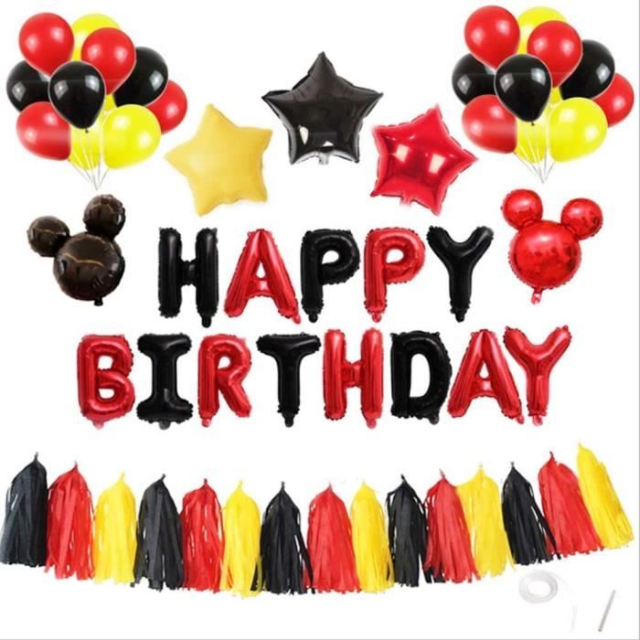DECORATION DE TABLE Mickey Anniversaire Minnie Decoration,31 pcs Mickey et Minnie Party Supplies Rouge et Noir Ballons Pompon en651