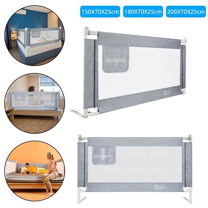 Aufun Barrière de lit pour enfant avec barrière de lit à levage vertical avec renfort pour tout-petits dormant-200 cm