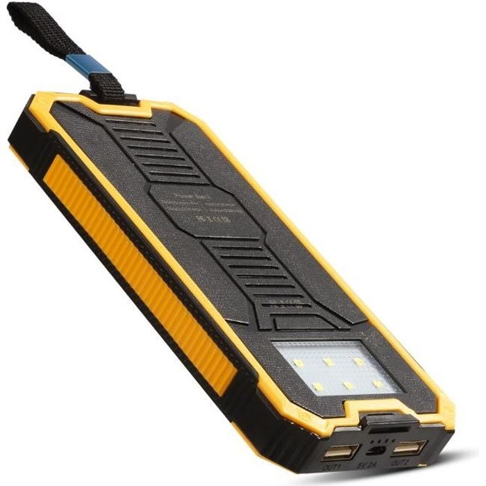 20000mAh Batterie Solaire Portable, Batterie Externe Etanche Solaire avec 2USB Port et LED, Chargeur Solaire pour Telephone/Tablette