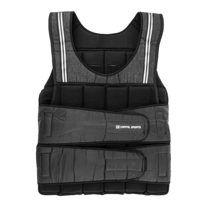 CAPITAL SPORTS Vestpro 20 Gilet lesté pour exercices de fitness & musculation - Total 20 kg - 38 poids amovibles - Fermetures velcro