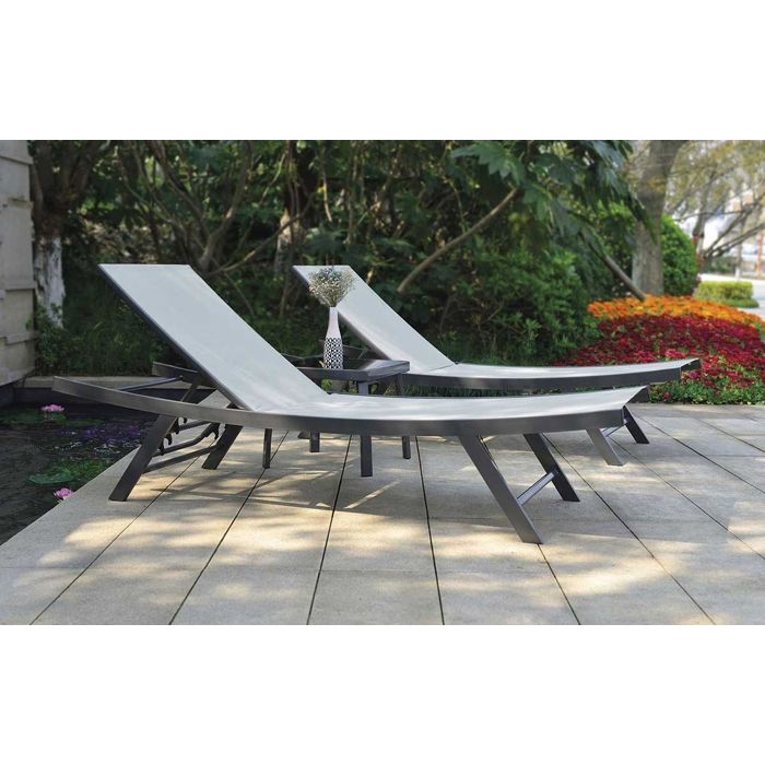 Ensemble Bains de Soleil et Table Basse Anthracite-Gris Perle 190 x 58 x 40 cm + 1 TB