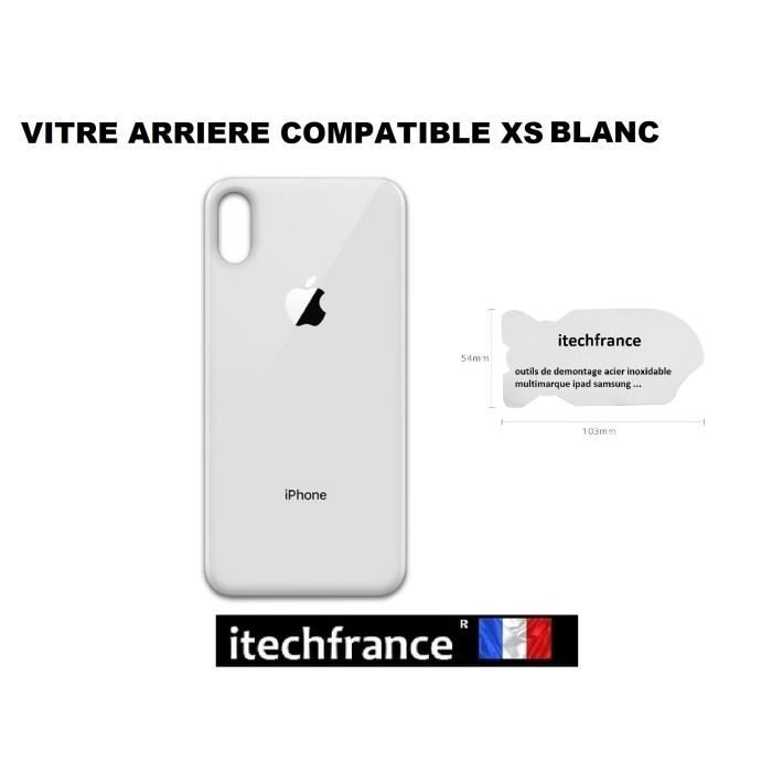 vitre arrière compatible BLANC/ARGENT IPHONE XS 5.8 qualité origine en verre, coque cache batterie double face Adhésifs spatule