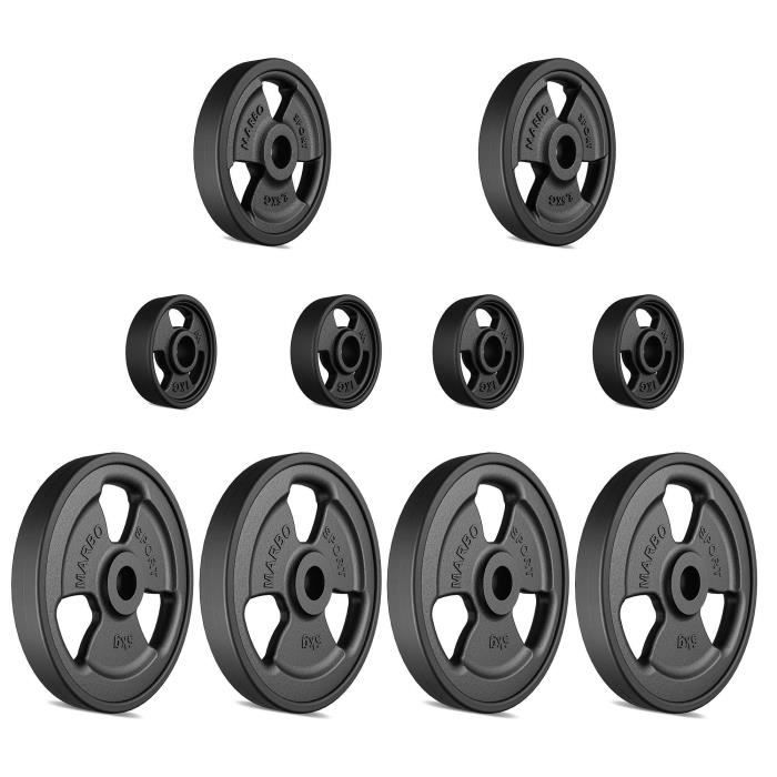 Marbo Sport Caoutchouc Tri-Grip en Fonte Poids Plate Set ø30 / 31 mm - 4 x 5 kg + 2 x 2,5 kg + 4 x 1 kg