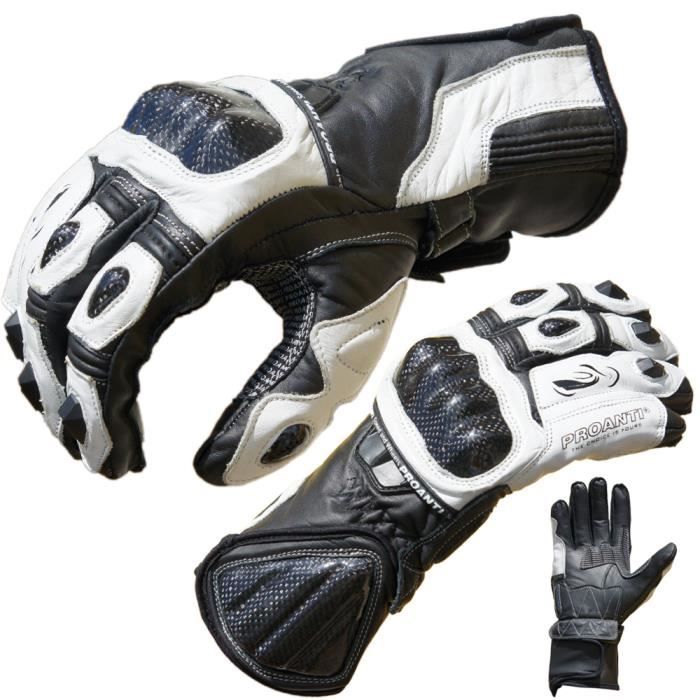 Gants moto en cuir blanc Pro Racing de PROANTI Homologué CE
