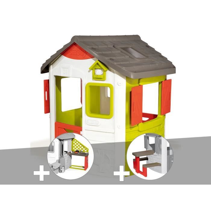 Cabane enfant Neo Jura Lodge - Smoby + Cuisine d'été + Table pique-nique 115,4 x 123,3 x 132 cm
