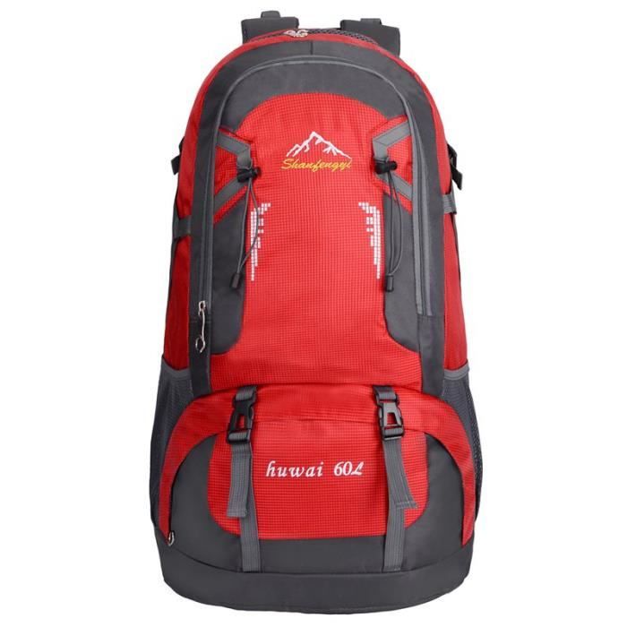60L Sac de sport en plein air impermeable pour sac a dos pour la randonnee Voyage Alpinisme Escalade Trekking Camping - Rouge