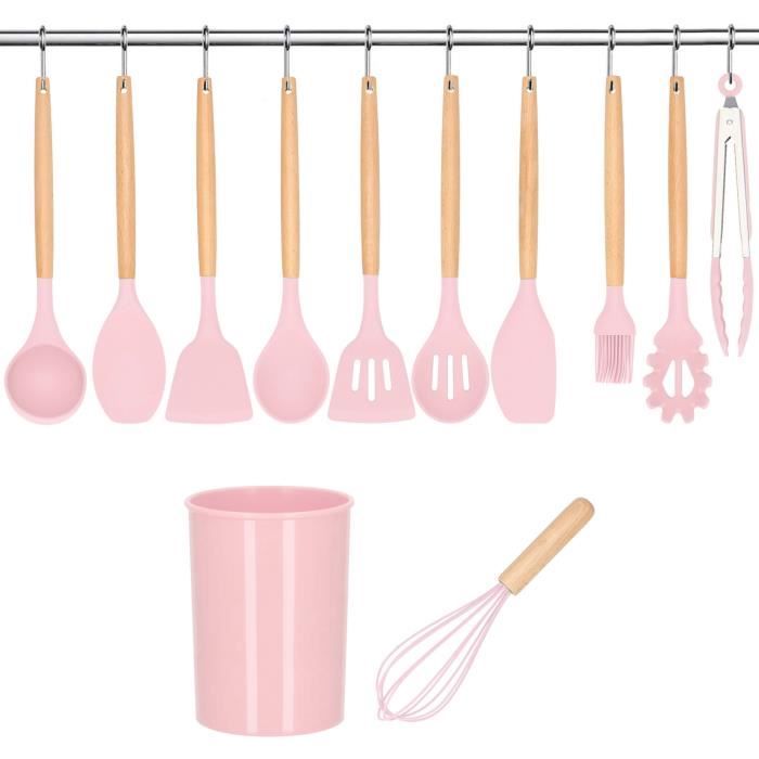 SPRINGOS® 12pcs Set ustensiles de cuisine en silicone avec Boîte de rangement Coffret - Rose