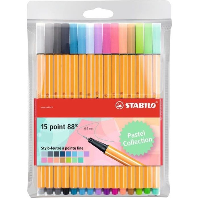 STABILO Pochette x 15 stylos-feutres point 88 - Coloris pastel