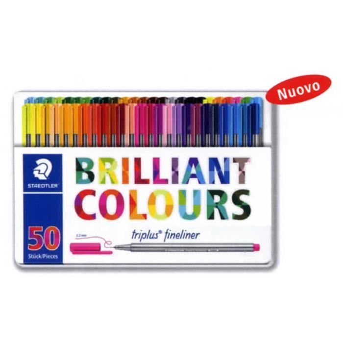 Staedtler Triplus Fineliner, Astuccio Di Metallo Brilliant Colours Design Con 50 Penne In Colori Ass