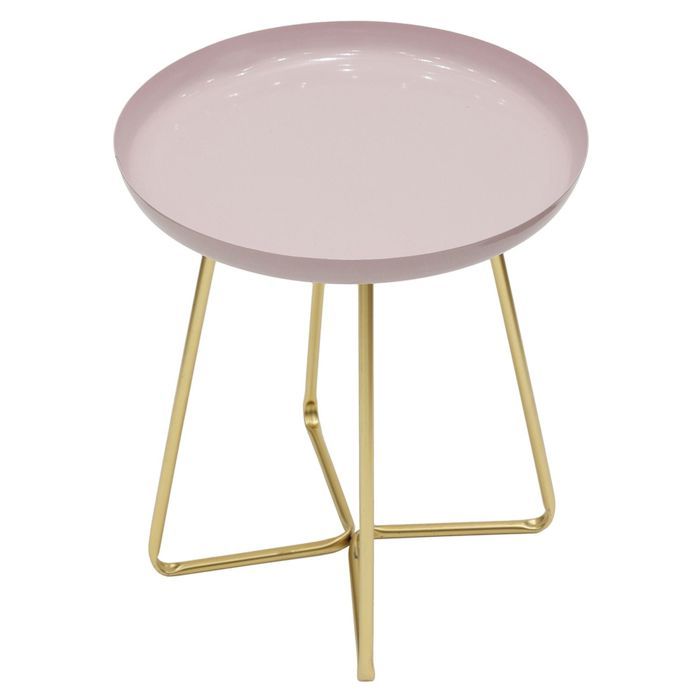 Table d'appoint en métal design Glossy - Diam. 40 x H. 48 cm - Rose pastel