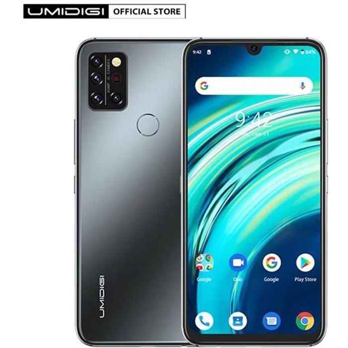 UMIDIGI A9 Pro Smartphone 4G 6.3'' Écran 4Go+64Go Android 10 Téléphone Portable Caméra Quad Sony 48MP Gris