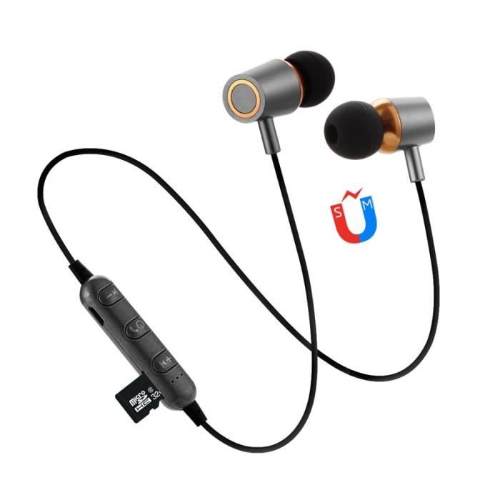 Black -écouteurs magnétiques Bluetooth,oreillettes de Sport,casque de course,lecteur MP3 intégré,lecture de carte Micro SD TF,m