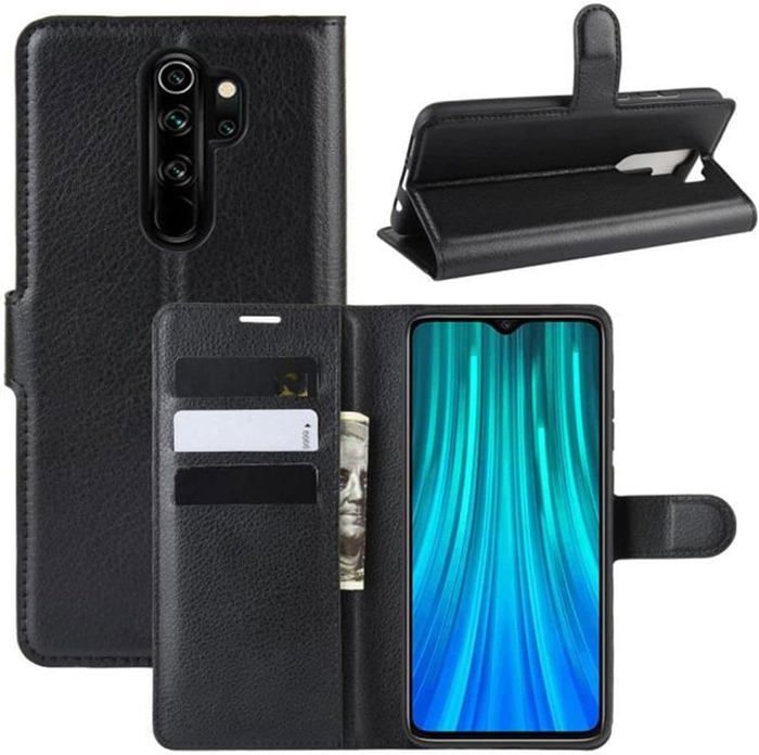 Coque Portefeuille En Cuir Noir Pour Xiaomi Redmi Note 8 Pro – Étui Livre Antichoc