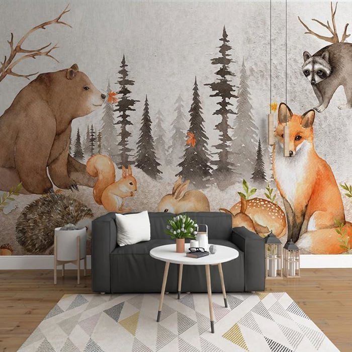 Papier Peint Panoramique 350x256cm dessin animé animal Papier Peint ...