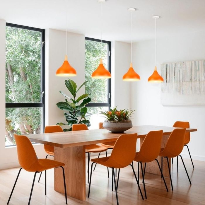 WOTTES Lustre Suspension Rétro Luminaire Moderne Style Goutte Chapeau Plafonnier E27 Métal Lampe pour Cuisine Ø20CM Orange 4 Pack