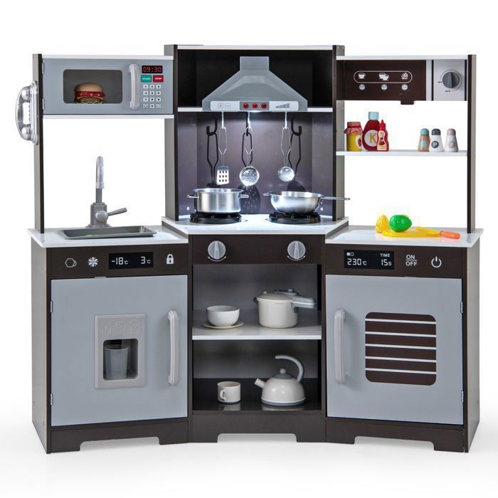 COSTWAY Cuisine Enfant en Bois avec 18 Accessoires & Sonore,Jeu de