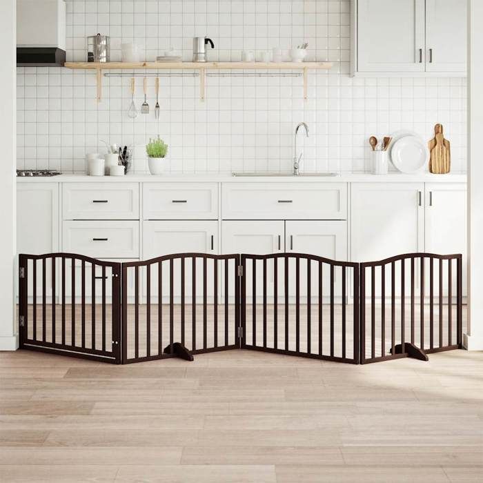 vidaXL Barrière pour chiens avec porte 4 panneaux bois de peuplier barrière de sécurité pour animaux de compagnie barrière 352233