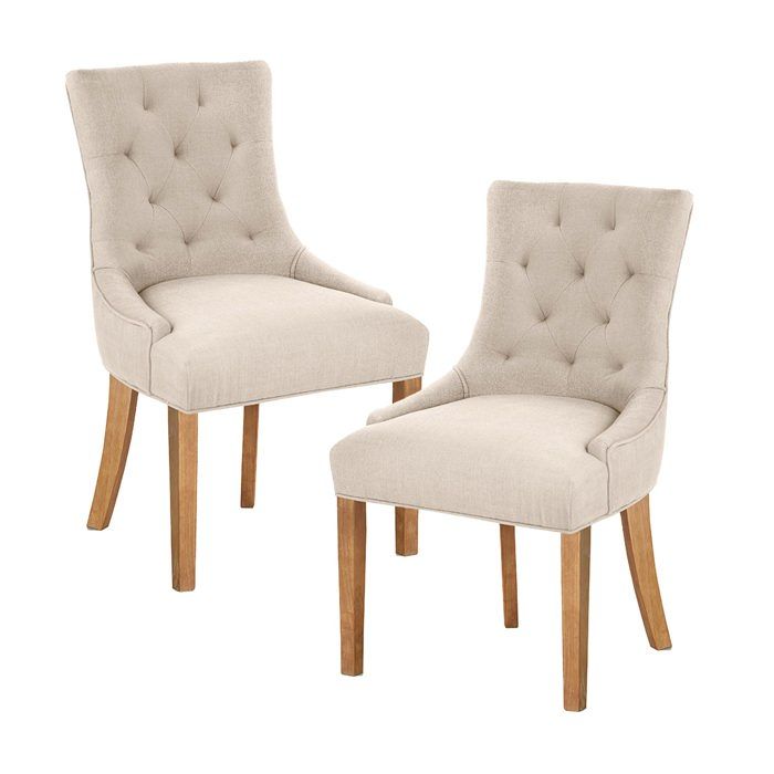 LYZA - Lot de 2 chaises en tissu beige piètement bois LYZA - Lot de 2 chaises en tissu beige piètement bois