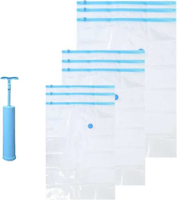 Lot de 9 Sacs de Rangement Sous Vide avec Pompe Manuelle Réutilisables Housses de Rangement Sous Vide 3 Tailles Lot de 9 Sacs de Rangement Sous Vide avec Pompe Manuelle Réutilisables Housses de Rangement Sous Vide 3 Tailles