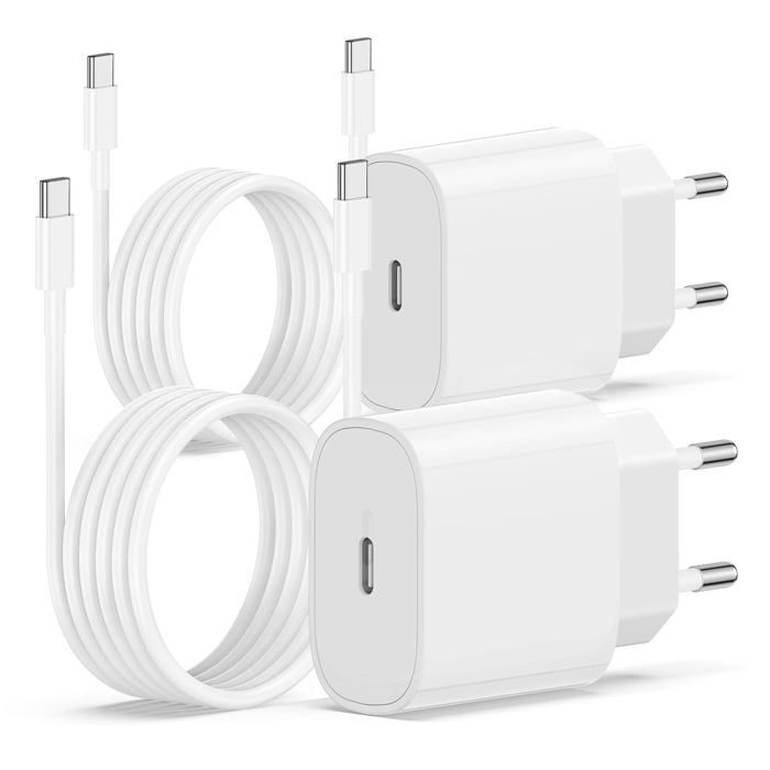Chargeur USB C Rapide 30W Certifié MFi Lot De 2 - Compatible IPhone 15/14/13/12/11, IPad, Samsung Galaxy, Pixel - Charge Turbo Sans Surchauffe