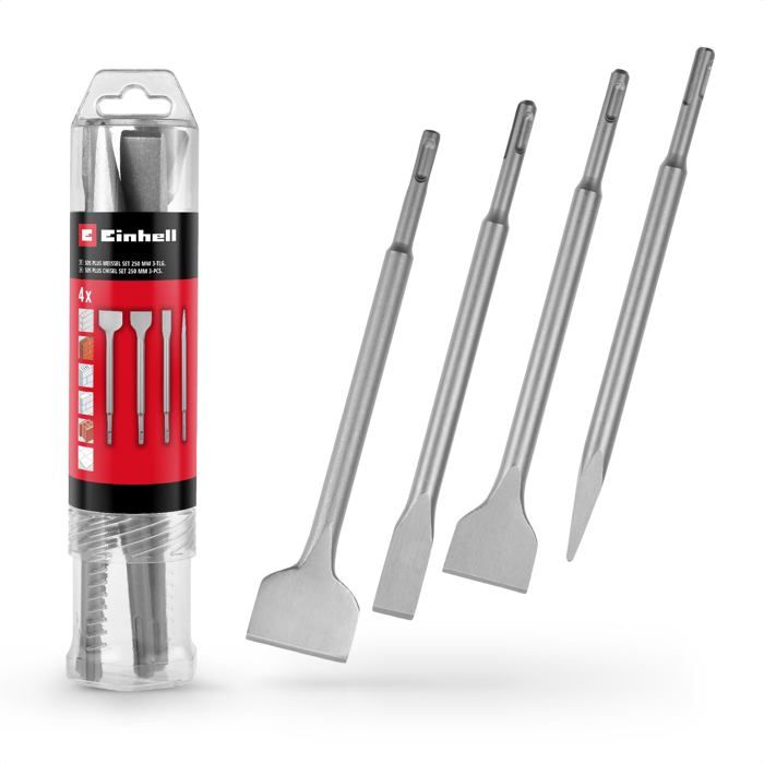 Set de burins Einhell 247205 Acier 40Cr 4 pièces Compatible SDS Plus