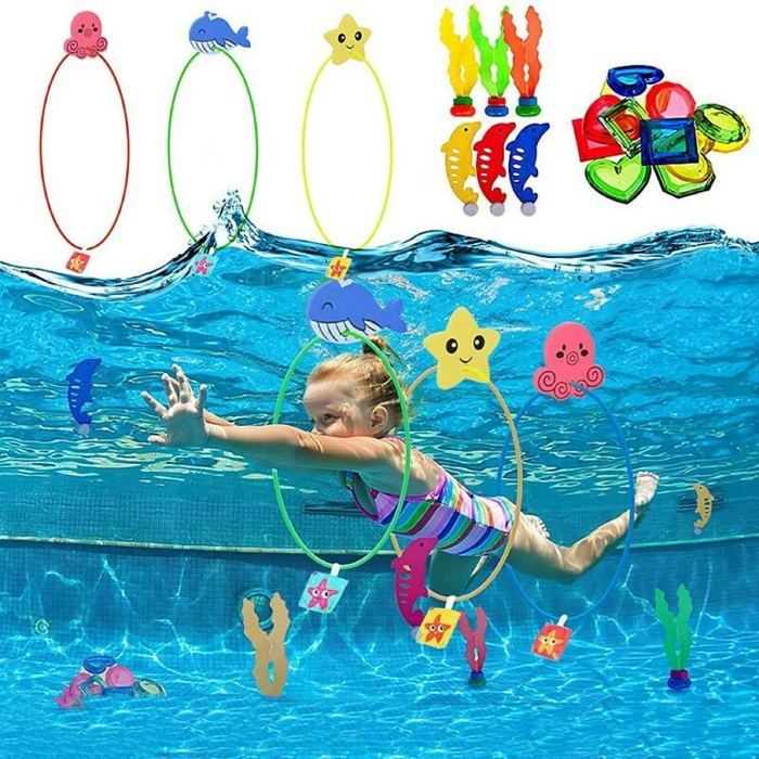 Jouets De Plongée Piscine Bavooty - Anneaux Et Jouets Sous L'Eau Avec Dauphins Et Algues, Jeux D'Été Pour Enfants