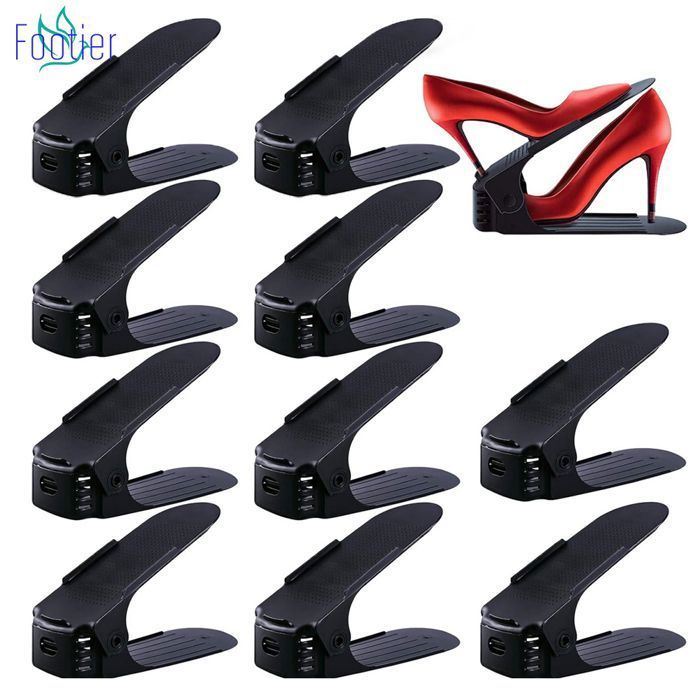 UCAMP Support à Chaussures Réglable - 24PCS Rack Empilable, Organiseur Gain de Place, Durable, 4 Niveaux de Hauteur (Noir