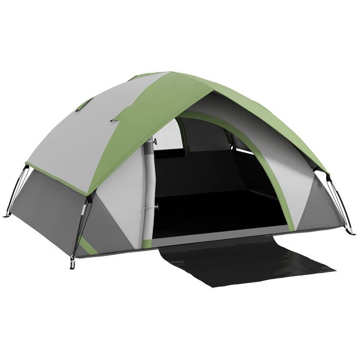 Tente de camping - Outsunny - pour 2 personnes - 3-4 saison - 3000 mm imperméable et ventilée - installation facile - gris