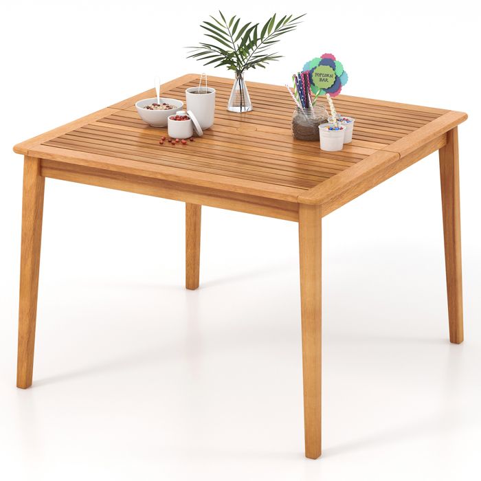 Table de Jardin - GOPLUS - 4 Personnes - Plateau Carré D.100CM avec Trou pour Parasol en Bois dAcacia Certifié FSC - Charge 80KG