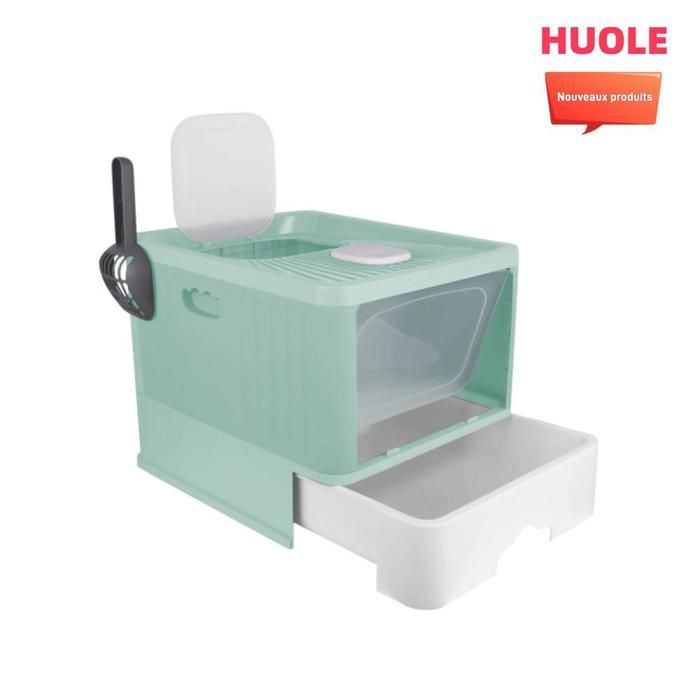 Meilleurs prix pour HUOLE Maison pour Chat, Bac à Litière Anti-odeurs, Bac à Litière avec Couvercle, Tiroir et Pelle à Litière, Pliable, Rose