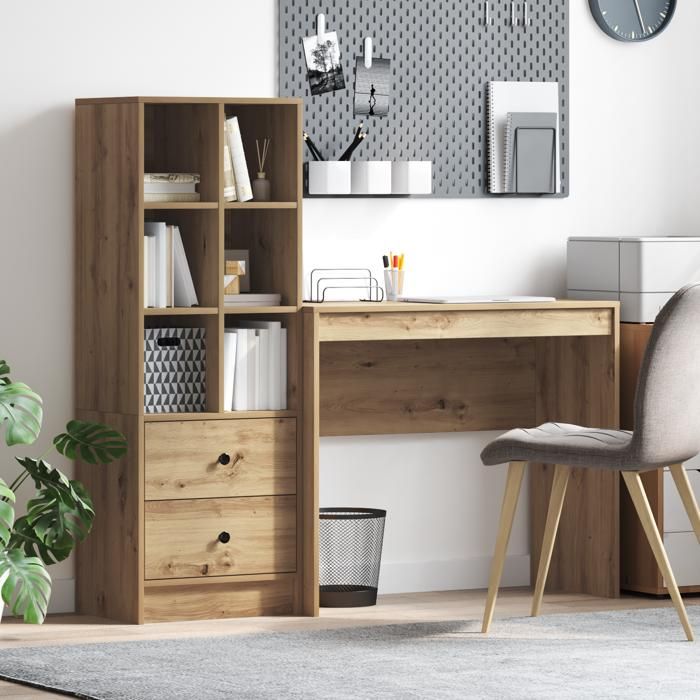 Moderne Commode Armoire Salon - Bureau en chêne artisan avec rangement en bois dingénierie@FR(9516451)